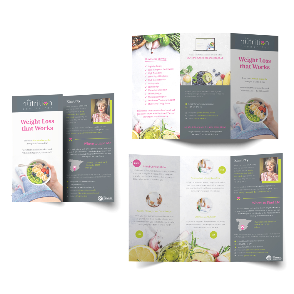 Trifold leaflet graphic design for a nutritionist